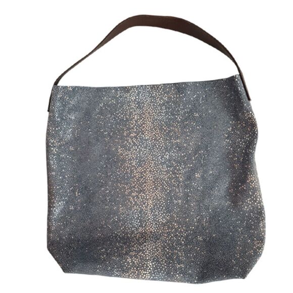 Linde Gallery St Barth Leather Blue Sparkle Large Shopping Tote Bag - Picture 4 of 13